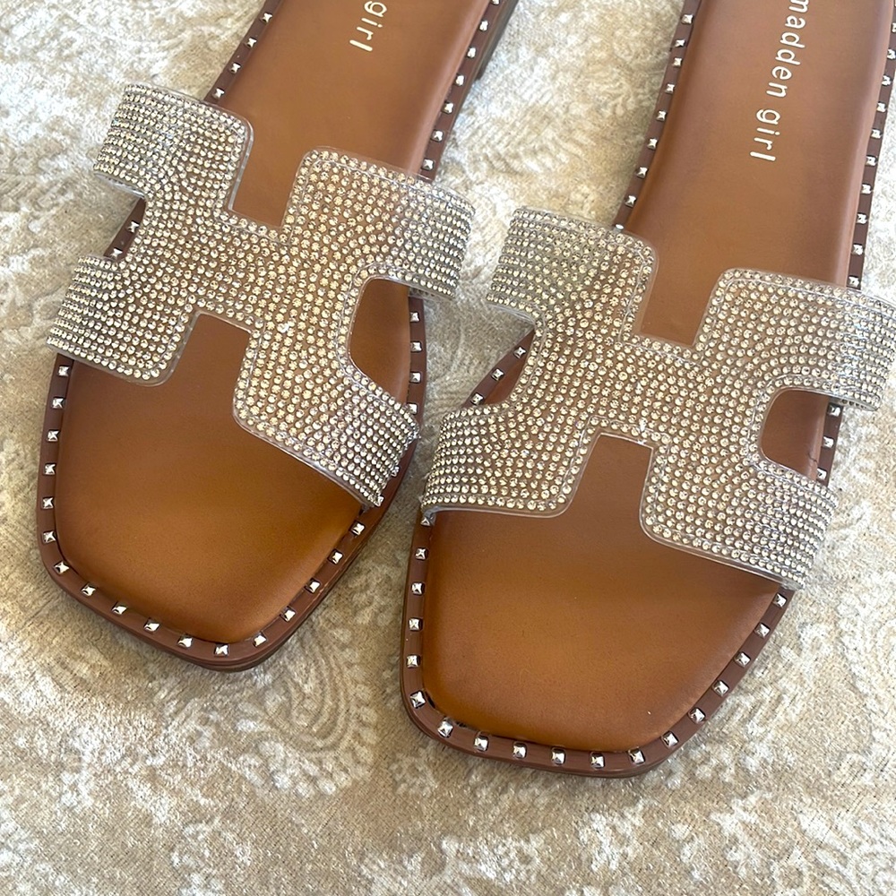 Brand New Madden Girl Rhinestone Crystal Sparkle Slides Sandals H-Band Strap - Picture 4 of 15
